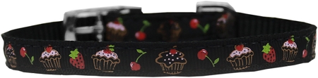 Cupcakes Nylon Dog Collar with classic buckle 3/8" Black Size 12